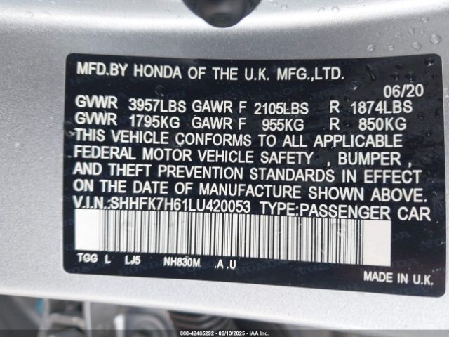 SHHFK7H61LU420053 Honda l15ba