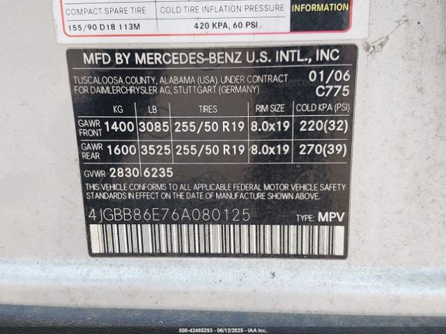 2006 MERCEDES-BENZ ML 350 4JGBB86E76A080125 Photo 8