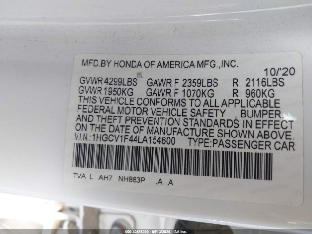2020 HONDA ACCORD 1HGCV1F44LA154600 Photo 8