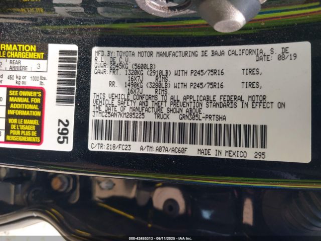 3TMCZ5AN7KM285225 Toyota 2gr-fks