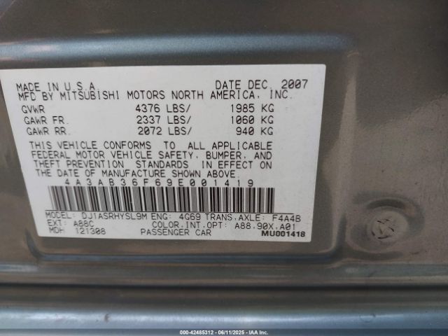 2009 MITSUBISHI GALANT 4A3AB36F69E001419 Photo 8