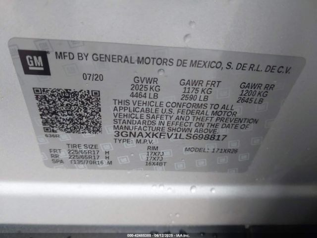 2020 CHEVROLET EQUINOX 3GNAXKEV1LS698817 Photo 8