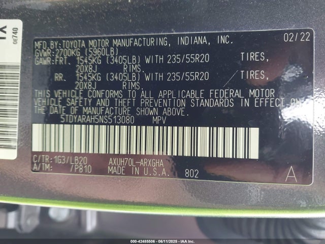 5TDYARAH5NS513080 Toyota a25a-fxs, 5nm
