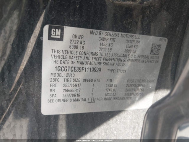 1GCGTCE39F1119999 Chevrolet lfx - sidi, vvt, e85 max, alum