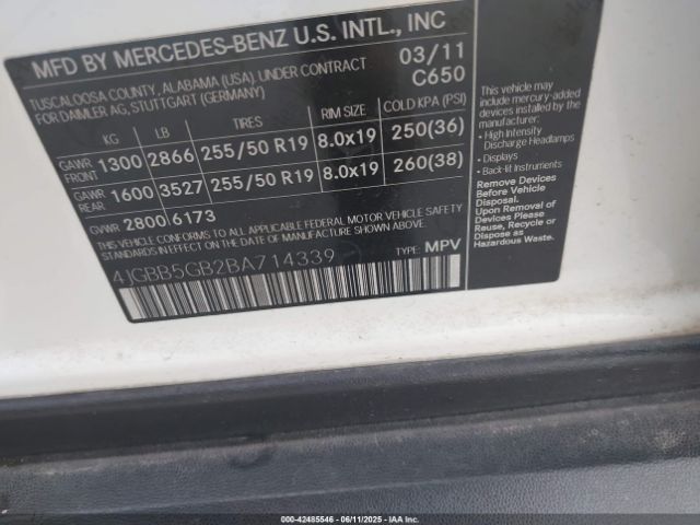 2011 MERCEDES-BENZ ML 350 4JGBB5GB2BA714339 Photo 8