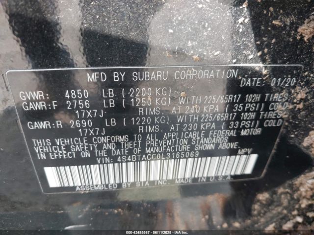 2020 SUBARU OUTBACK 4S4BTACC0L3165069 Photo 8