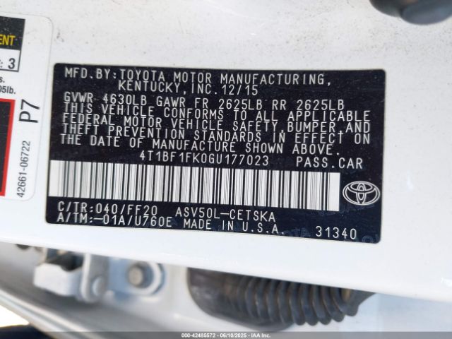 4T1BF1FK0GU177023 Toyota CAMRY SE