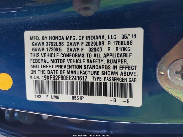 19XFB2F80EE241617 Honda r18z1
