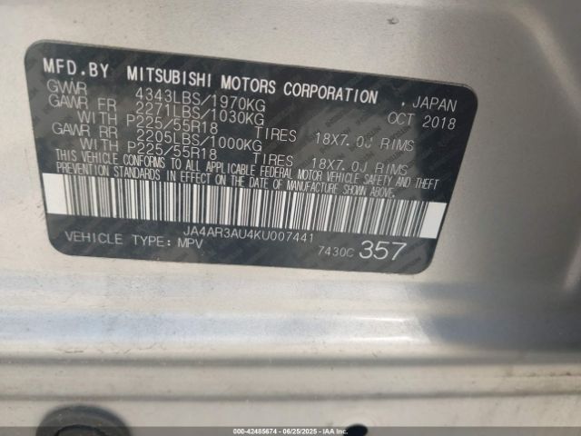 2019 MITSUBISHI OUTLANDER SPORT JA4AR3AU4KU007441 Photo 8