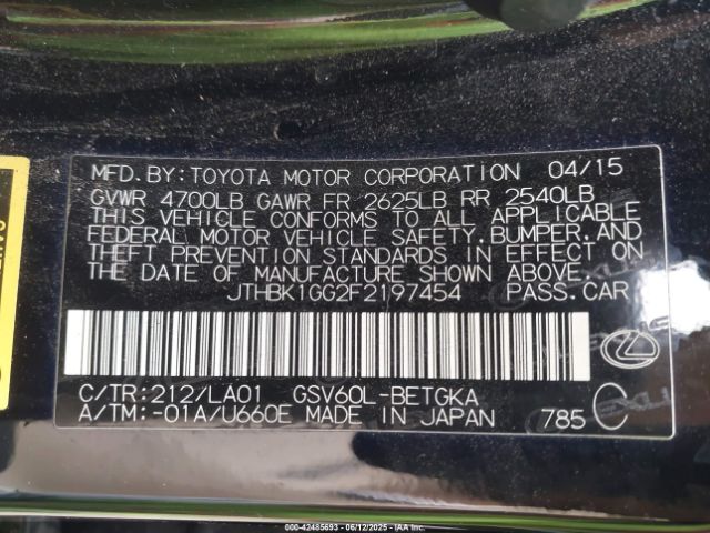 JTHBK1GG2F2197454 Lexus 2gr-fe