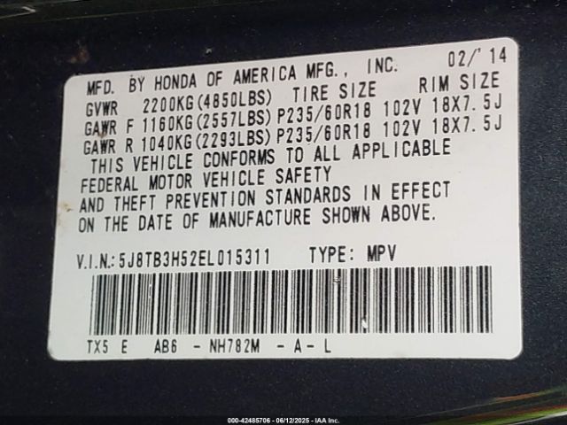 2014 ACURA RDX 5J8TB3H52EL015311 Photo 8