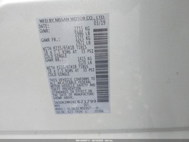 2019 NISSAN PATHFINDER 5N1DR2MM2KC621799 Photo 8
