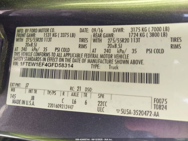 2016 FORD F-150 1FTEW1EF4GFD58314 Photo 8