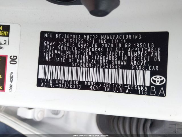 5YFBURHE2FP241543 Toyota 2zr-fe