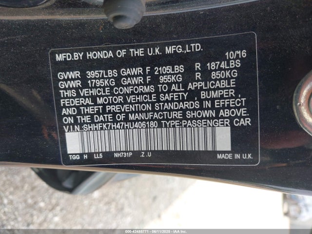 SHHFK7H47HU406180 Honda l15ba