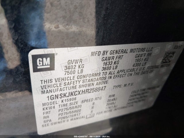 1GNSKJKCXHR258847 Chevrolet l83 - sidi: spark ignited direct injection, vvt: variable valve timing, afm, e85 max, alum