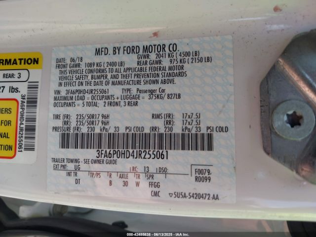 2018 FORD FUSION 3FA6P0HD4JR255061 Photo 8