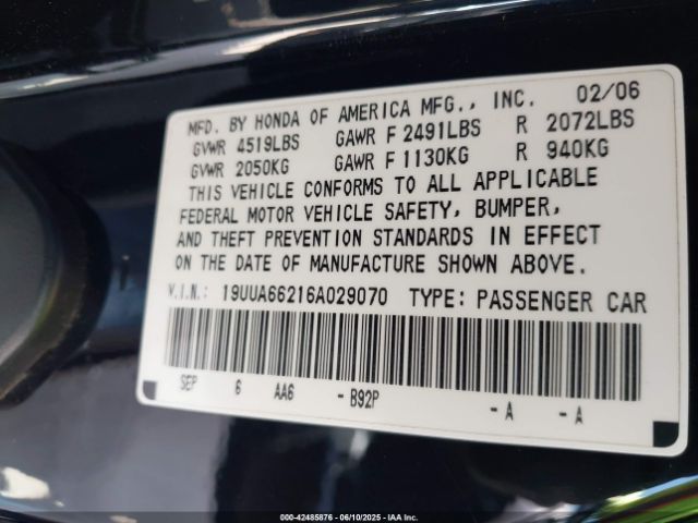 2006 ACURA TL 19UUA66216A029070 Photo 8