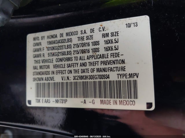 3CZRM3H30EG700934 Honda k24z7