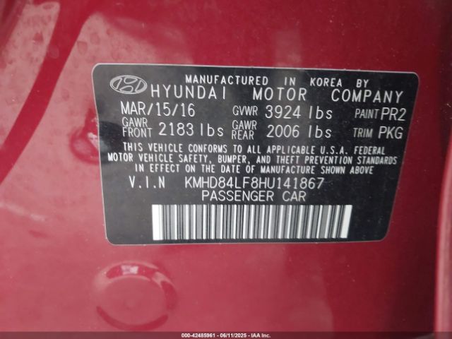 KMHD84LF8HU141867 Hyundai ELANTRA SE