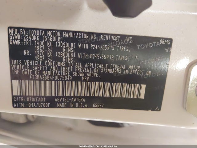 4T3BA3BB4FU075049 Toyota 1ar-fe