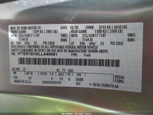 2020 FORD RANGER 1FTER1EHXLLA86081 Photo 8