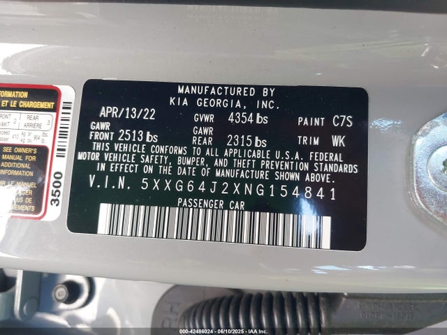 5XXG64J2XNG154841 KIA t-gdi gamma ii