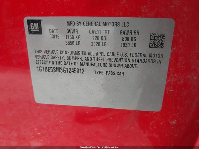 1G1BE5SM3G7245912 Chevrolet le2 - di: direct injection, alum, vvt, gen i, gmna