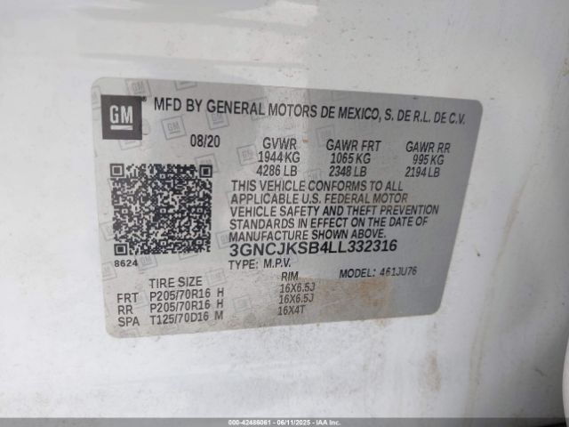 2020 CHEVROLET TRAX 3GNCJKSB4LL332316 Photo 8
