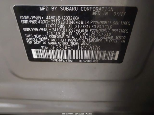 JF2SJAEC1JH442076 Subaru naturally aspirated u5