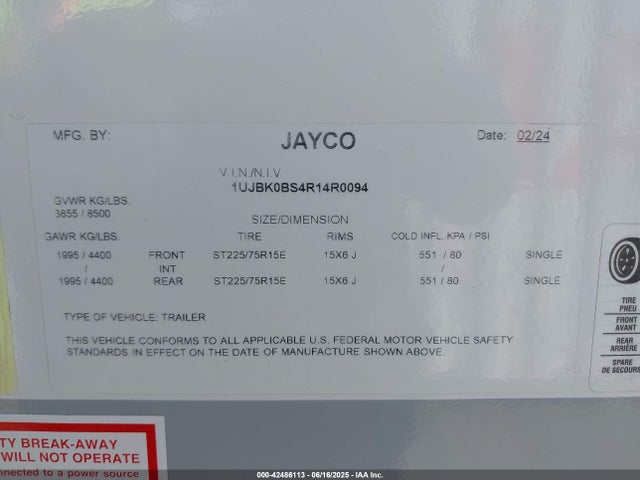 1UJBK0BS4R14R0094 Jayco 2024