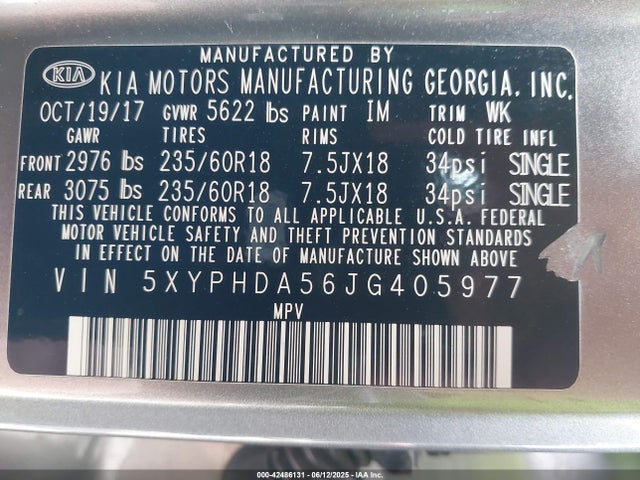5XYPHDA56JG405977 KIA gdi lambda-ii