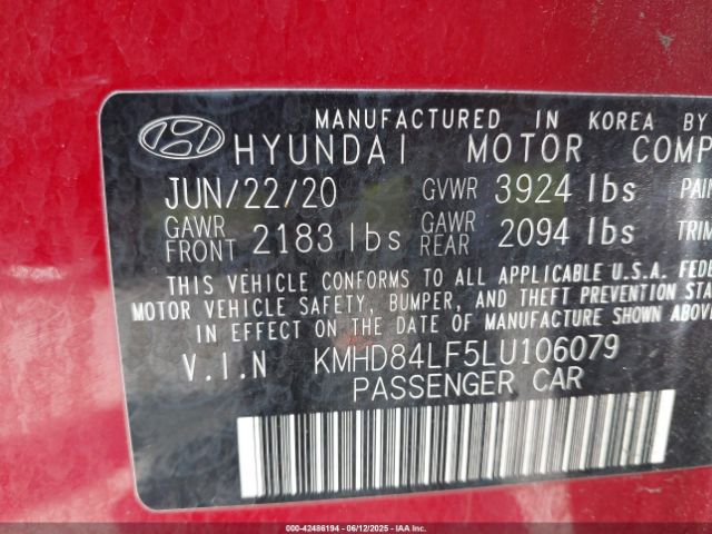 2020 HYUNDAI ELANTRA KMHD84LF5LU106079 Photo 8