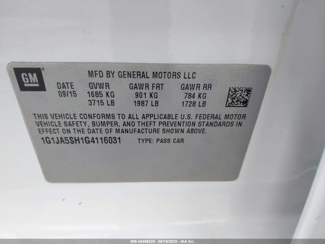 1G1JA5SH1G4116031 Chevrolet luw - e85 max