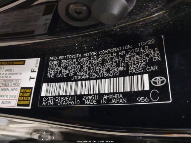 JTDKAMFU2N3186072 Toyota 2zr-fxe,1nm