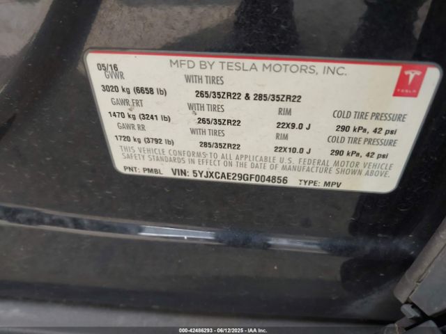 2016 TESLA MODEL X 5YJXCAE29GF004856 Photo 8