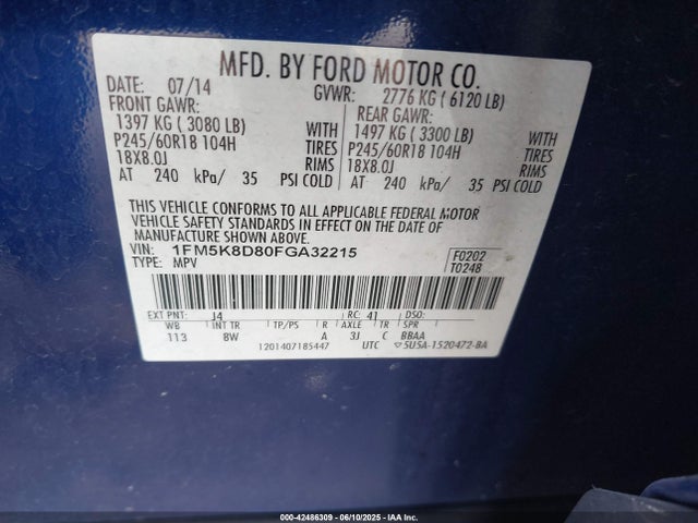Ford EXPLORER XLT 2015 1FM5K8D80FGA32215 Image 9