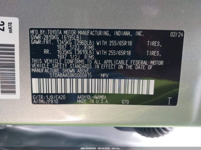 5TDABAA59RS000815 Toyota a25a-fxs, 5nm