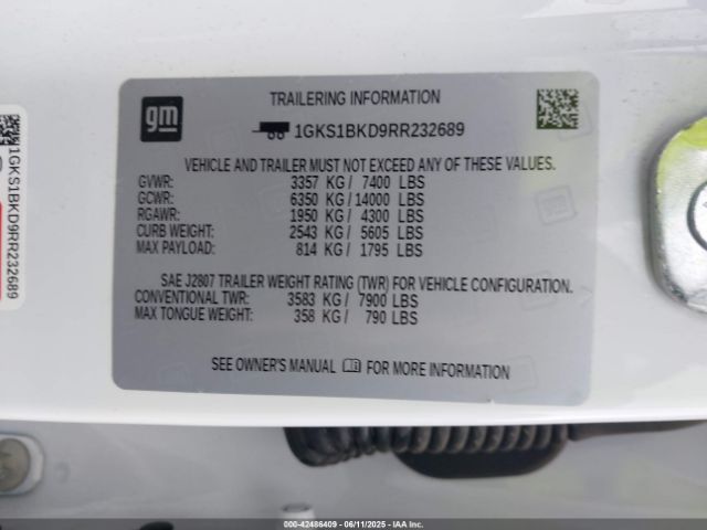 1GKS1BKD9RR232689 GMC Yukon 2wd Slt