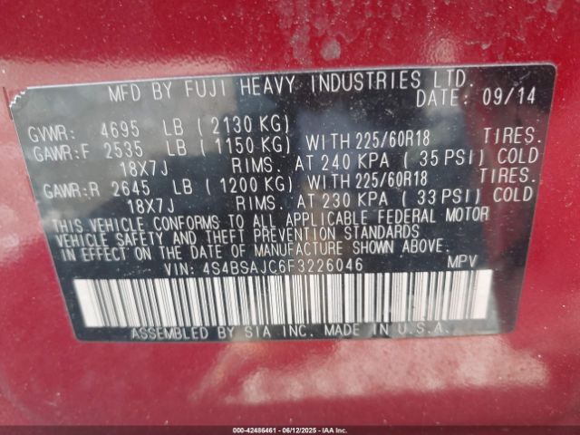 2015 SUBARU OUTBACK 4S4BSAJC6F3226046 Photo 8