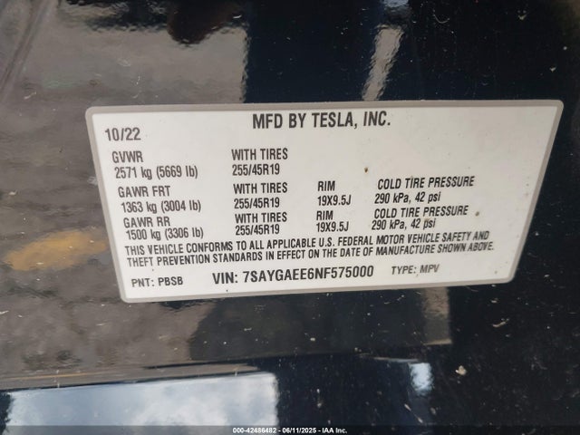 2022 TESLA MODEL Y 7SAYGAEE6NF575000 Photo 8