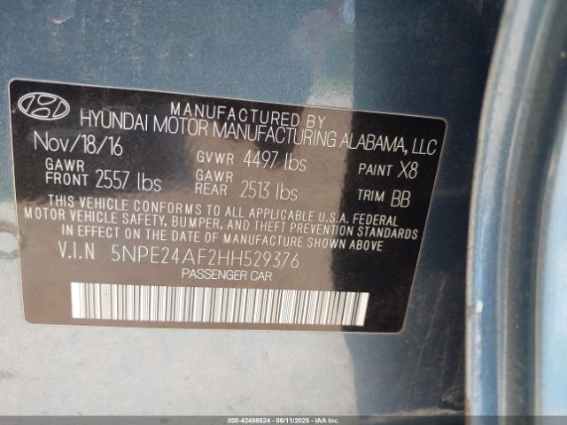 5NPE24AF2HH529376 Hyundai 2017