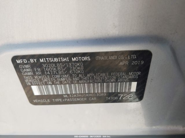 2019 MITSUBISHI MIRAGE ML32A3HJ1KH013089 Photo 8