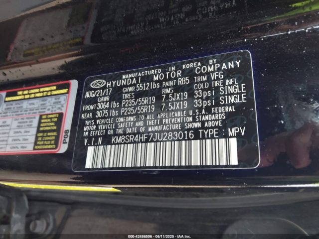 2018 HYUNDAI SANTA FE KM8SR4HF7JU283016 Photo 8