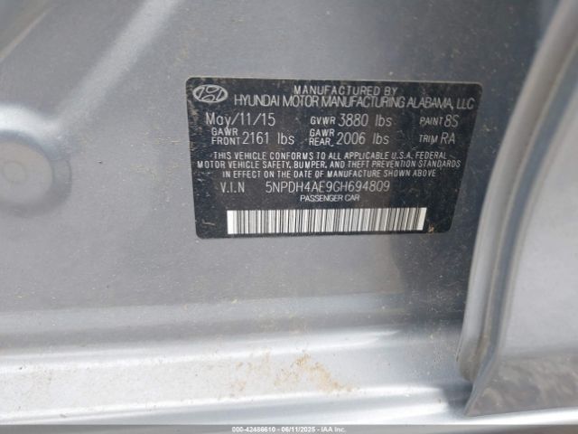 5NPDH4AE9GH694809 Hyundai ELANTRA SE