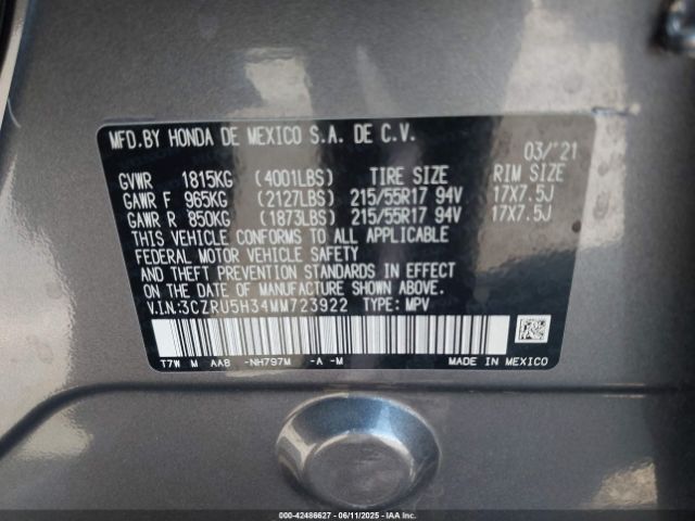 2021 HONDA HR-V 3CZRU5H34MM723922 Photo 8