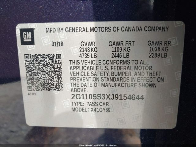 2018 CHEVROLET IMPALA 2G1105S3XJ9154644 Photo 8