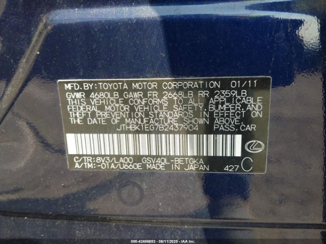 2011 LEXUS ES 350 JTHBK1EG7B2437904 Photo 8