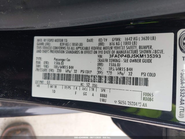 3FADP4BJ5KM135393 Ford 2019