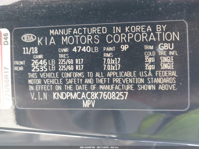 KIA gdi theta ii 2019 KNDPMCAC8K7608257 Image 9